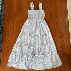 Pink Blush Blue Gingham Maxi Dress, Smocked, Size Small